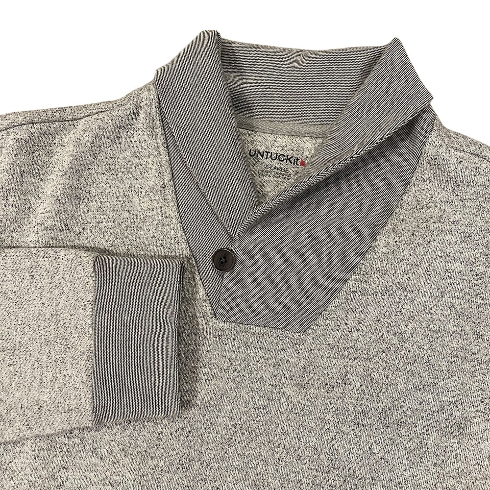 UNTUCKit Pullover Men XL Grey Shawl Collar Button Long Sleeve Marled Sweatshirt‎